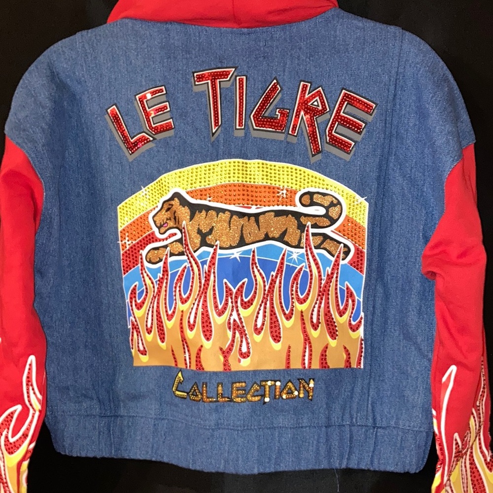 NWT Le Tigre Small Flaming Tiger Denim Hooded Jacket  (ABBA)
